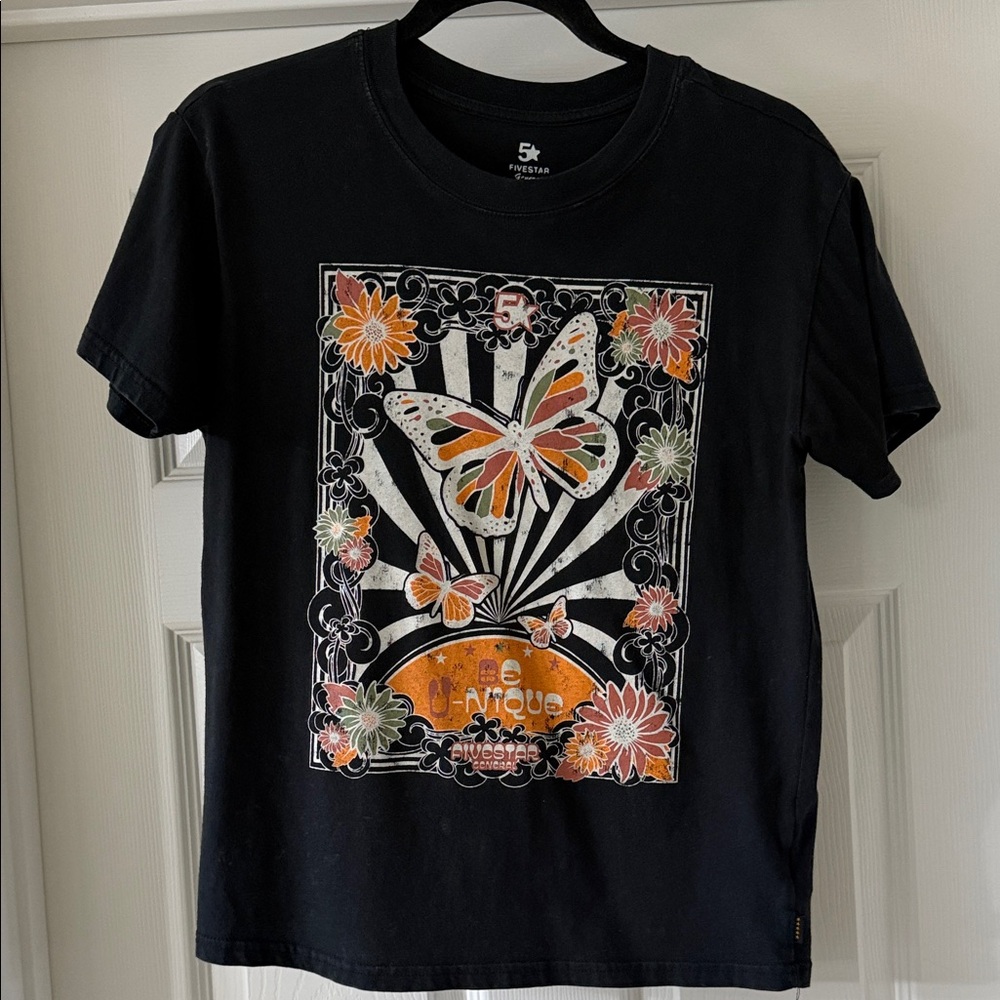Black Graphic T-Shirt with Butterfly Design